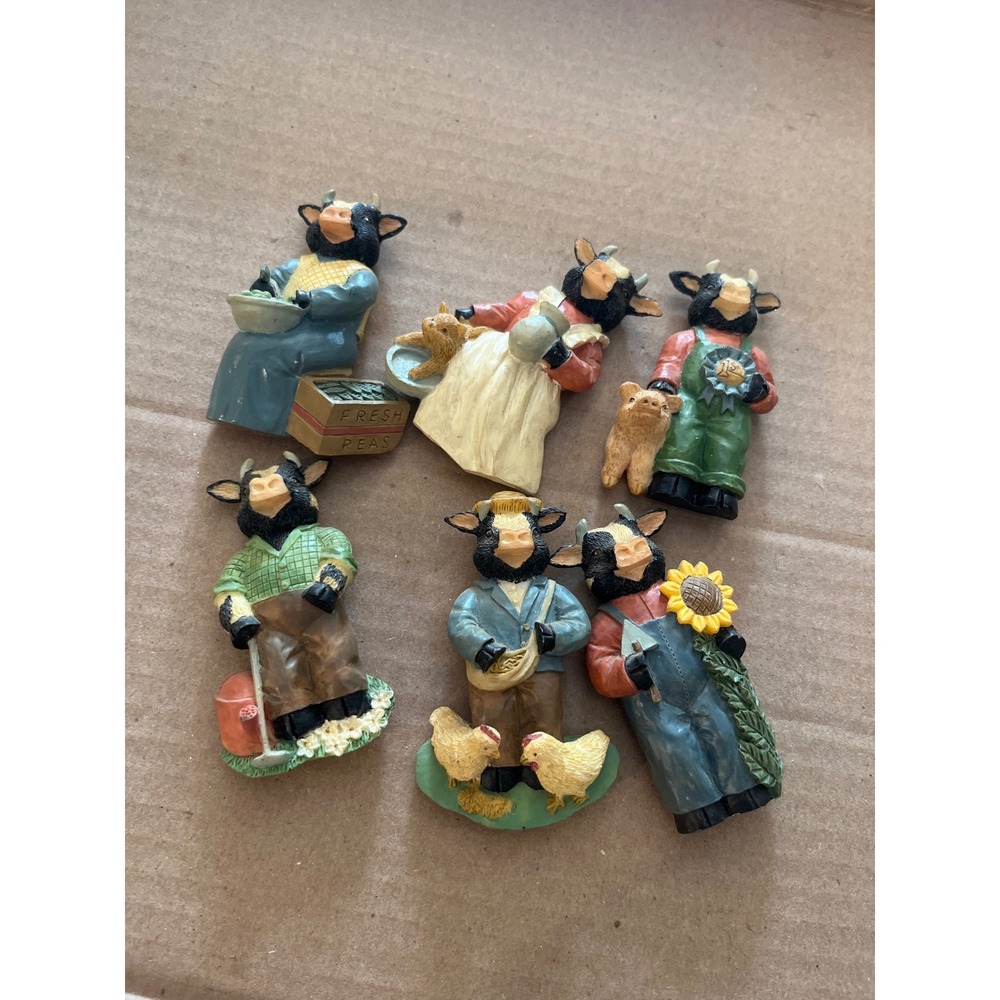 Vintage Style Resin Farm Cow Set of 6 Anthropomorphic Country Decor magnets
